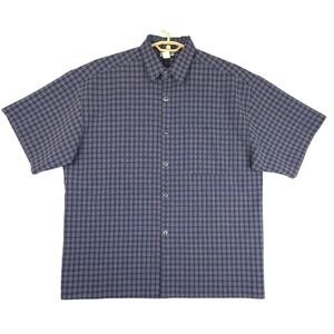 CalTop Mens Blue Plaid Short Sleeve Button Down Shirt Made in USA Size XL